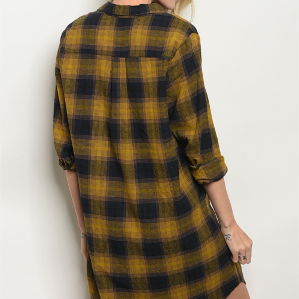 LAST size L!  NAVY MUSTARD BUTTON DOWN DRESS - Picture 3 of 5